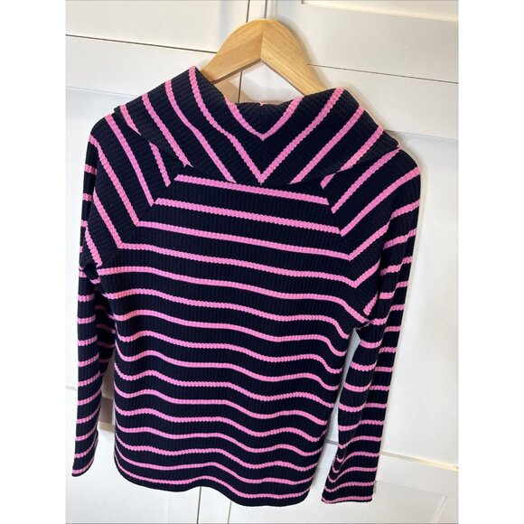Talbots Sweater M Navy Pink Stripe Waffle Knit Cowl Neck Pullover Casual Top - Picture 6 of 7